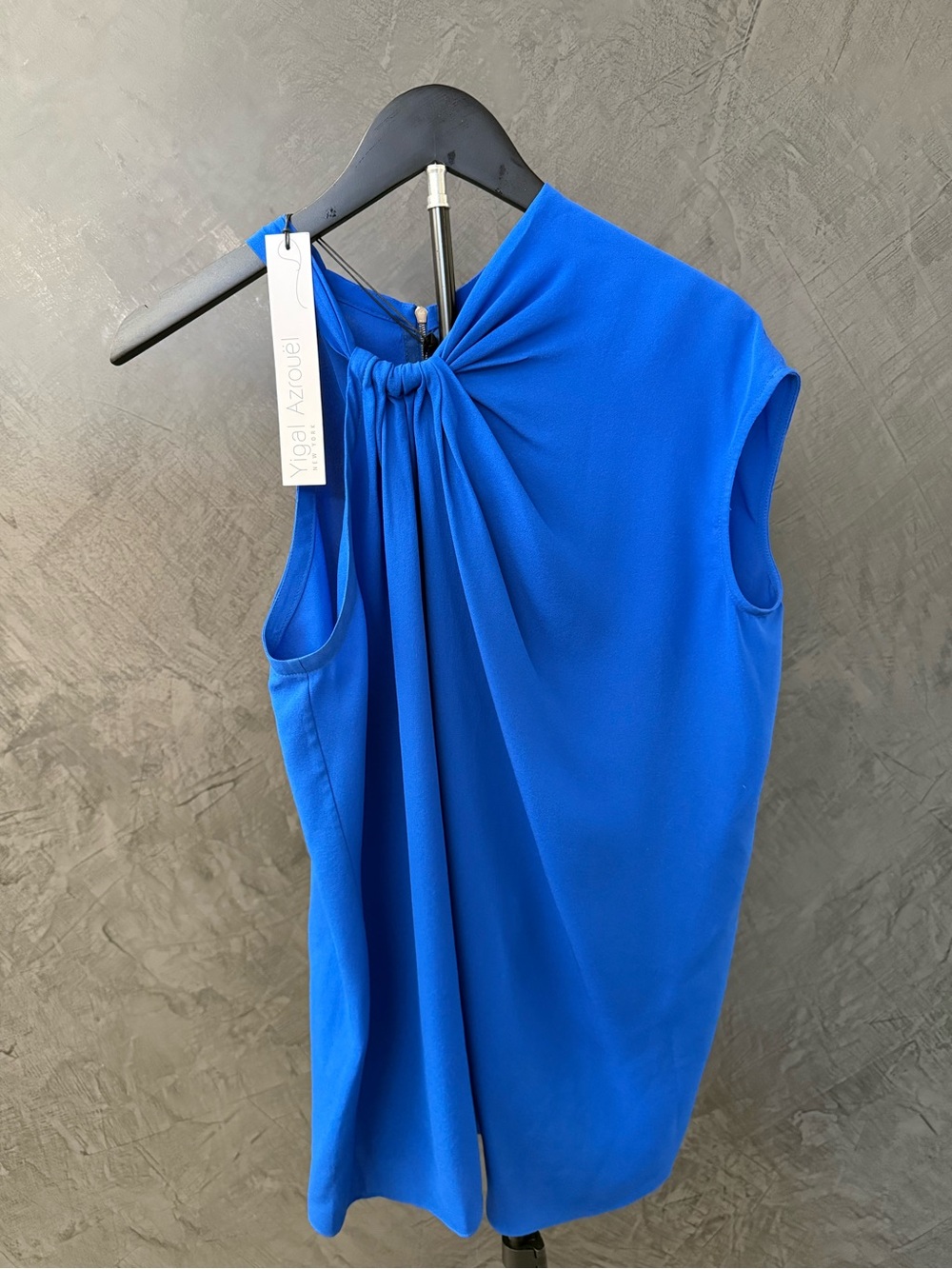NWT Yigal Azrouel Blue One-Shoulder Gathered Neck Top size 8